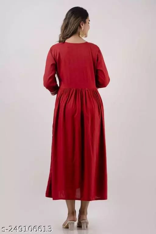Women Rayon Embroidery Kurti (Maroon) view 2