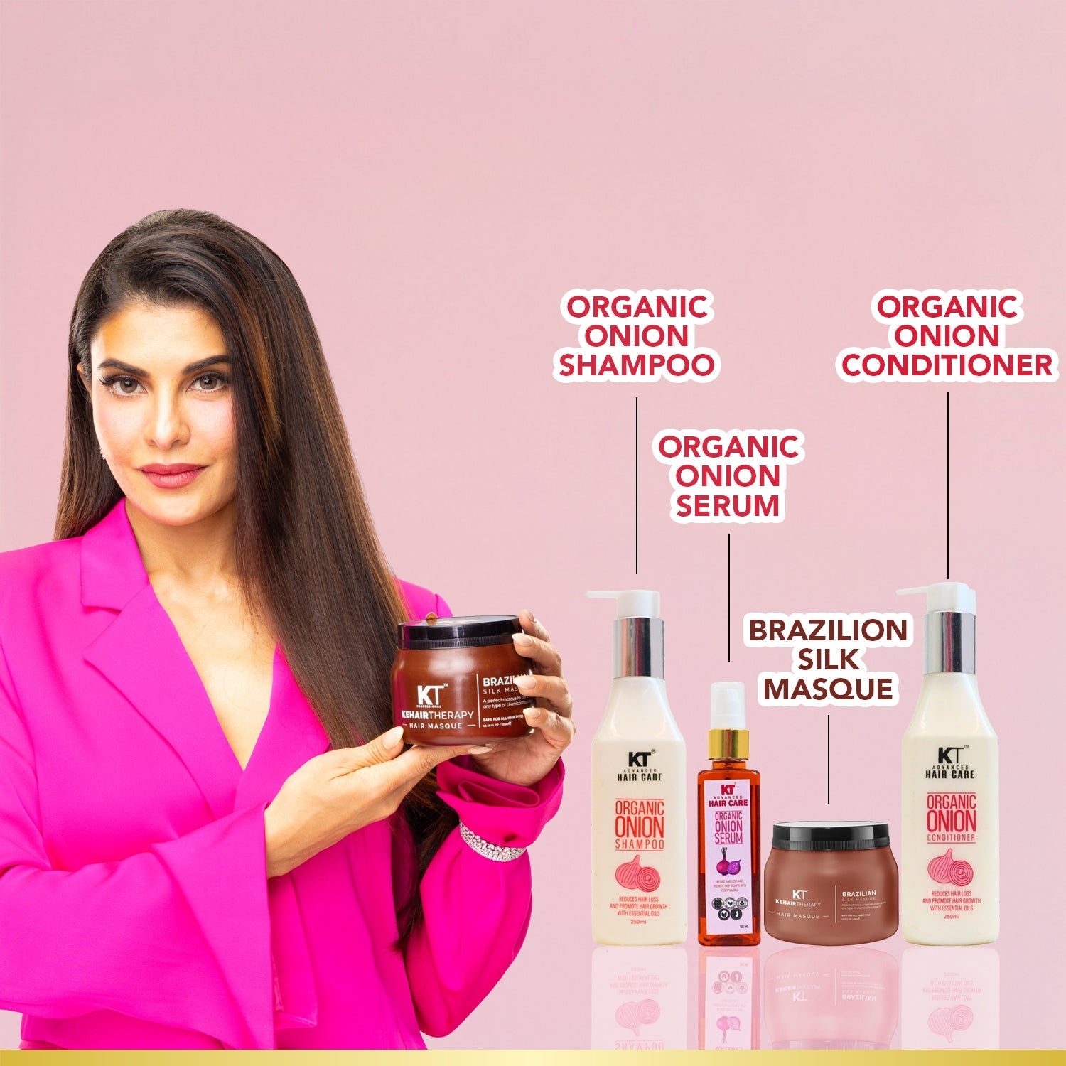 KT Professional Organic Onion Shampoo & Conditioner – 250ml + Onion Serum – 100ml + Brazilian Silk Masque view 2