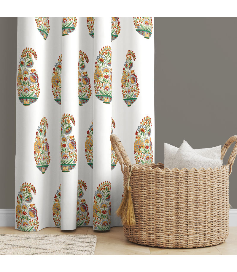 Floral Valley Kairi Print Curtains Hand Block Bunai Pattern in Cotton ( 5 feet ) view 2