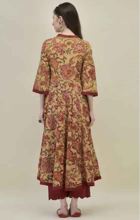 Hand Block Printed Beige Cotton Angrakha Suit Set view 2