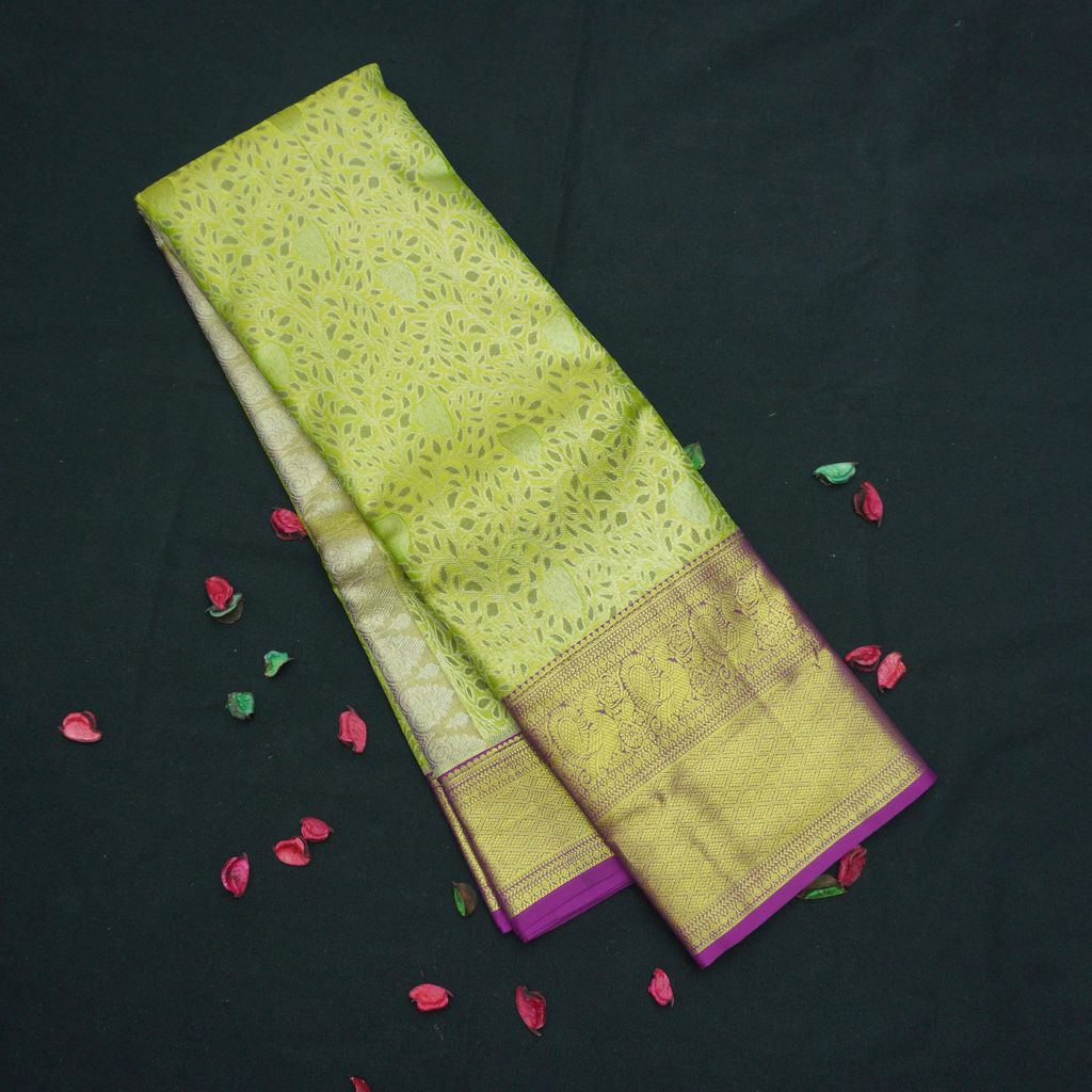 Exclusive Green and Purple Tissue Kanchipuram Wedding Silk Sari view 2