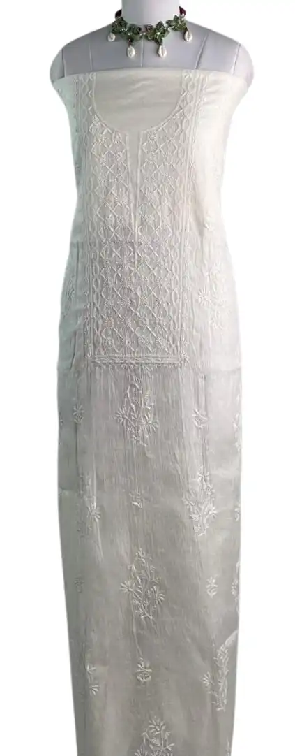 Chikankari Mul Chanderi Dress Material Ivory Floral Yoke view 2
