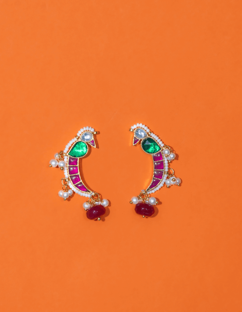 GAURANGI MAYNA RED SHAPED POLKI WITH SEMI-PRECIOUS STONE WITH BASRA MOTI view 2