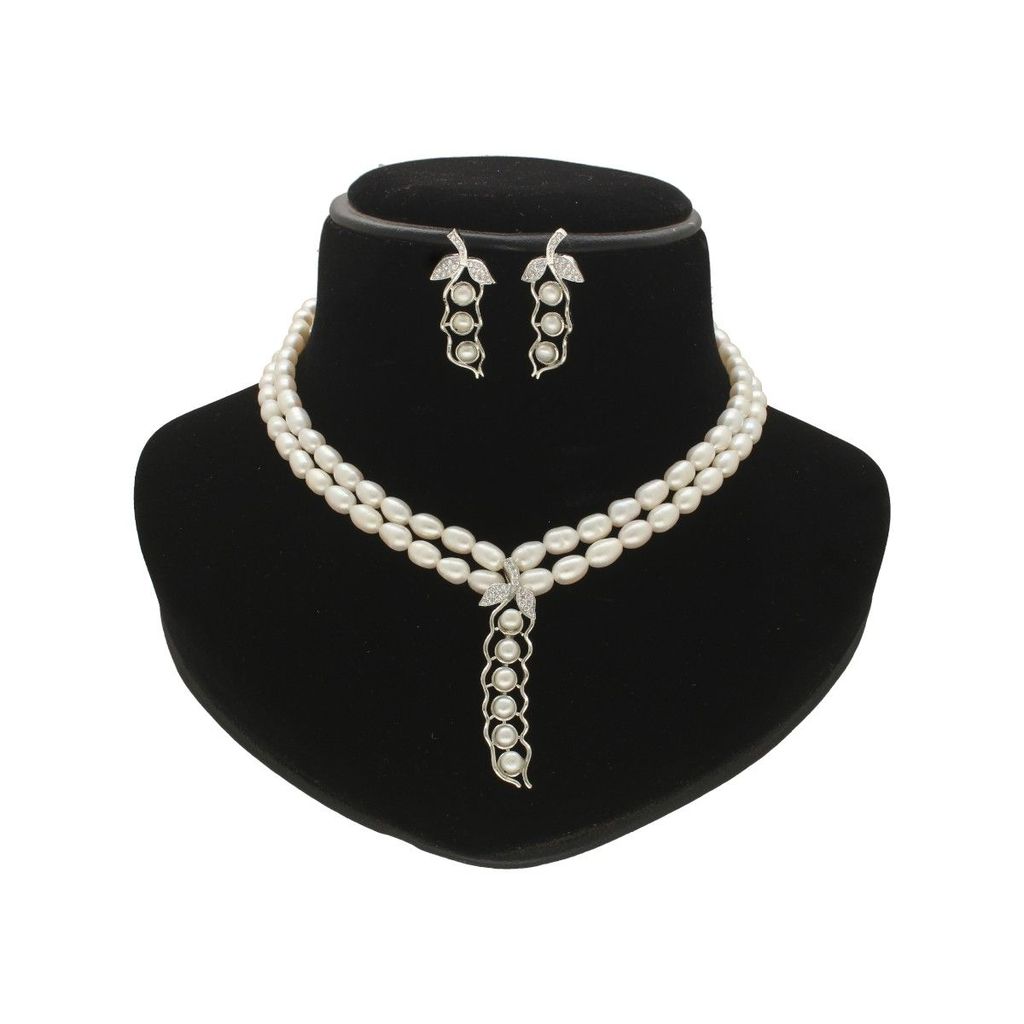 Sri Jagdamba Pearls Dual Line Iconic Pearl Necklace Set view 2