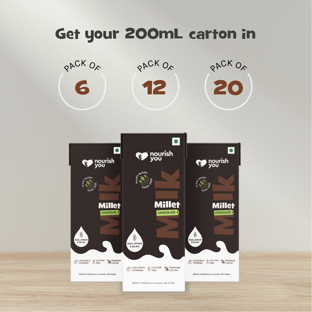 Nourish You Plant based Chocolate Millet Beverage, 200 ml Tetra Pack - Pack of 20 view 2