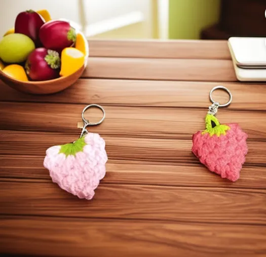 Charming Strawberry Keychains - Cute and Colorful Yarn Fruit Accessories view 2