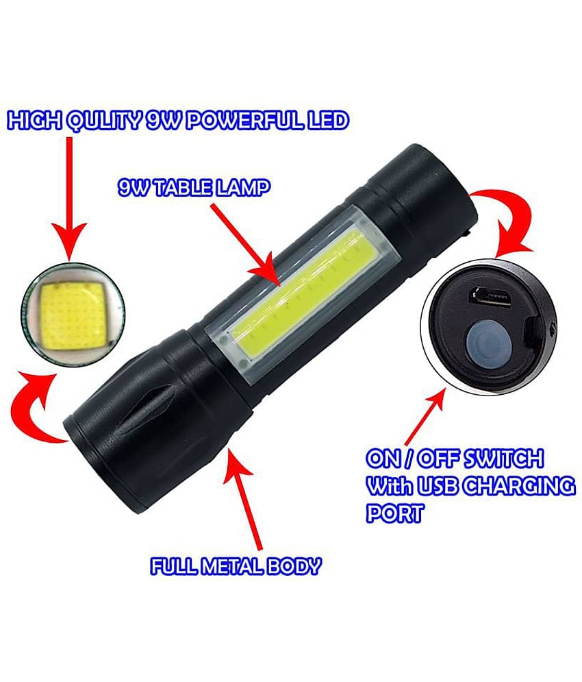 P 2in1 3 Mode Rechargeable Zoomable Waterproof LED Metal USB Charging Table Lamp - 9W Rechargeable Flashlight Torch (Pack of 1) view 2