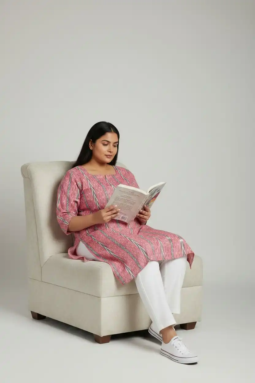Sambalpuri Ikat Pink-Odisha Handloom Cotton Kurti view 2