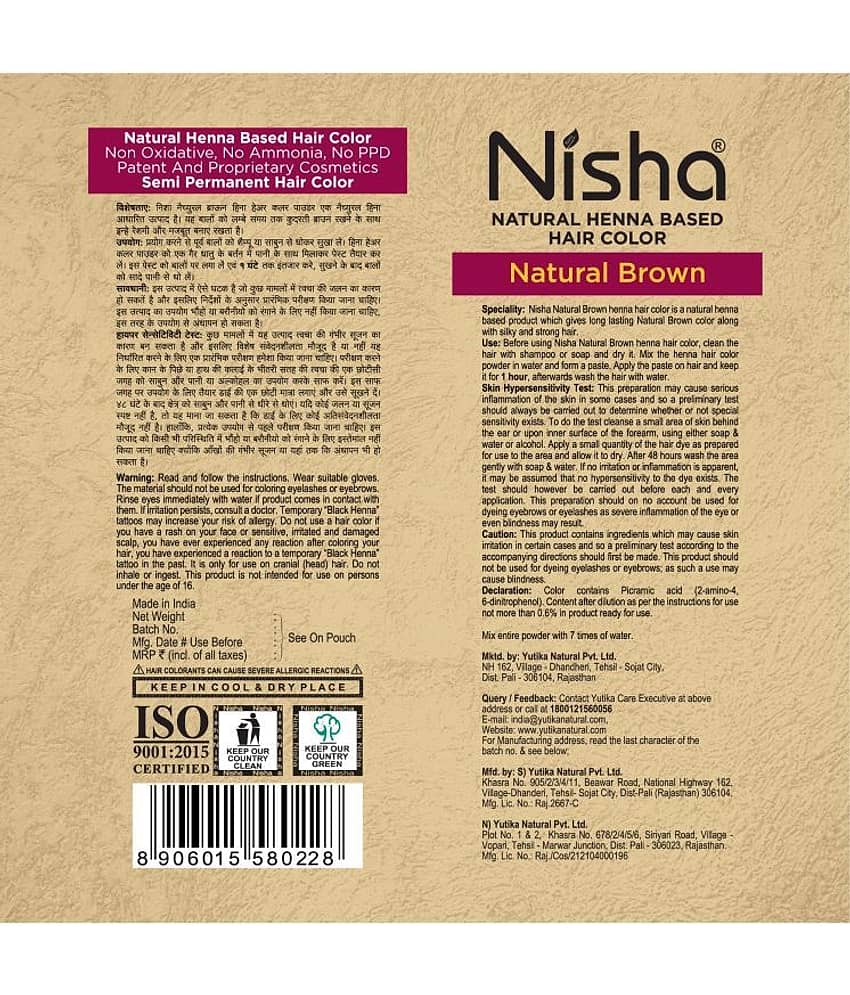 Nisha Henna Based Hair Color Natural Brown 15gm Pack of 10, Ammonia Free Henna Powder Hair Colour Dye Brown Hair Color view 2