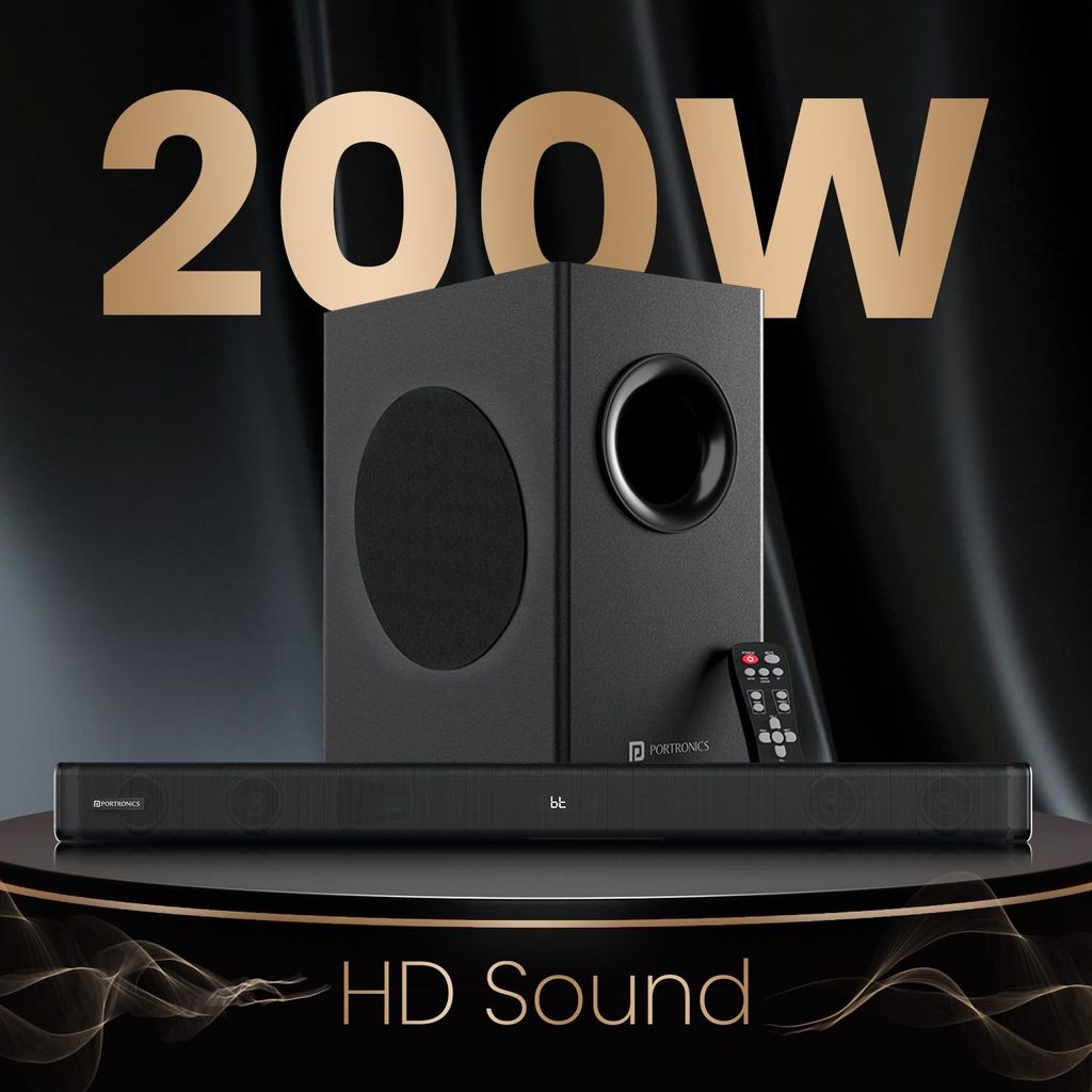 Portronics Pure Sound 107 200W Soundbar with Subwoofer for Deep Bass, 2.1 Channel Home Theatre view 2