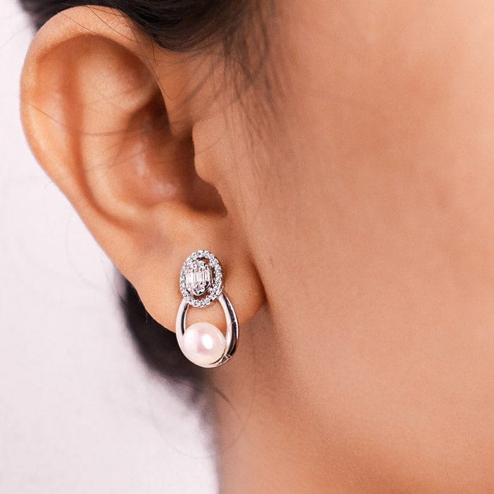 Silver Elegant Pearl Earrings view 2