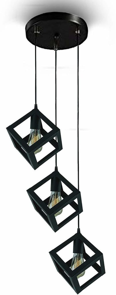 SPARKWORLD Hanging Cube 3-Layer Pendant Ceiling Light | Modern Metal Cage Hanging Lamp for Home & Commercial Decor | Size: 20X20 cm | Colour: Cube (Set of 3) view 2