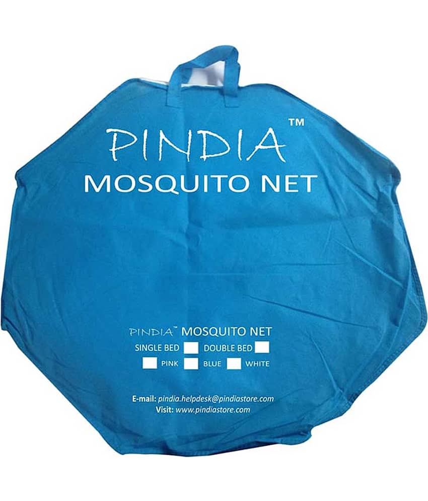 Pindia White & Blue Polyester Single Mosquito Net view 2