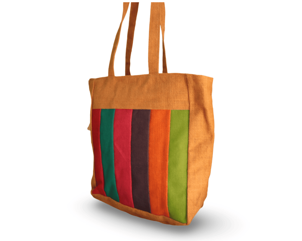 Handmade Jute Tote Bag with Colorful Patchwork Design view 2