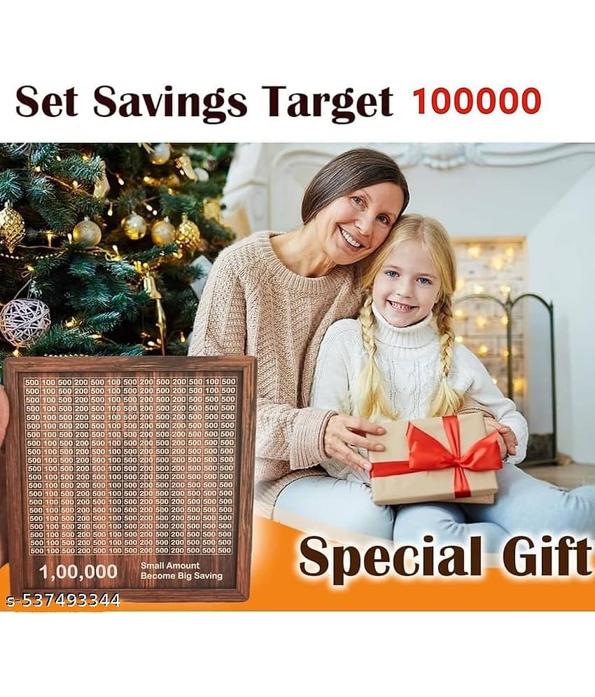 Wooden Piggy Money Bank Saving Box With Saving Target Upto 1 Lakh (Brown) view 2