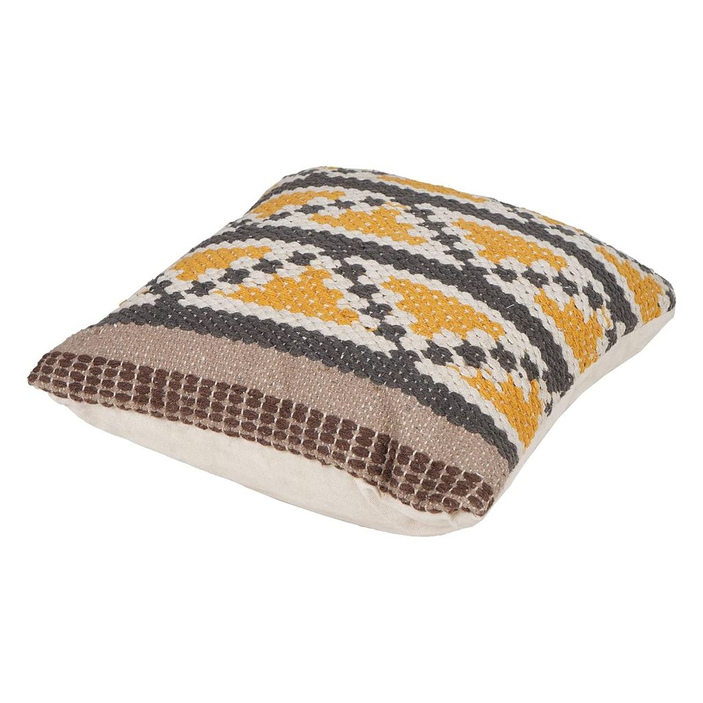 Lalawat-Export Cushion Cover Brownyellow Cotton Throw Pillows Boho Handmade Knit case Sofa Decor Fringes (Square, 16x16 Inches) LLE_1 view 2