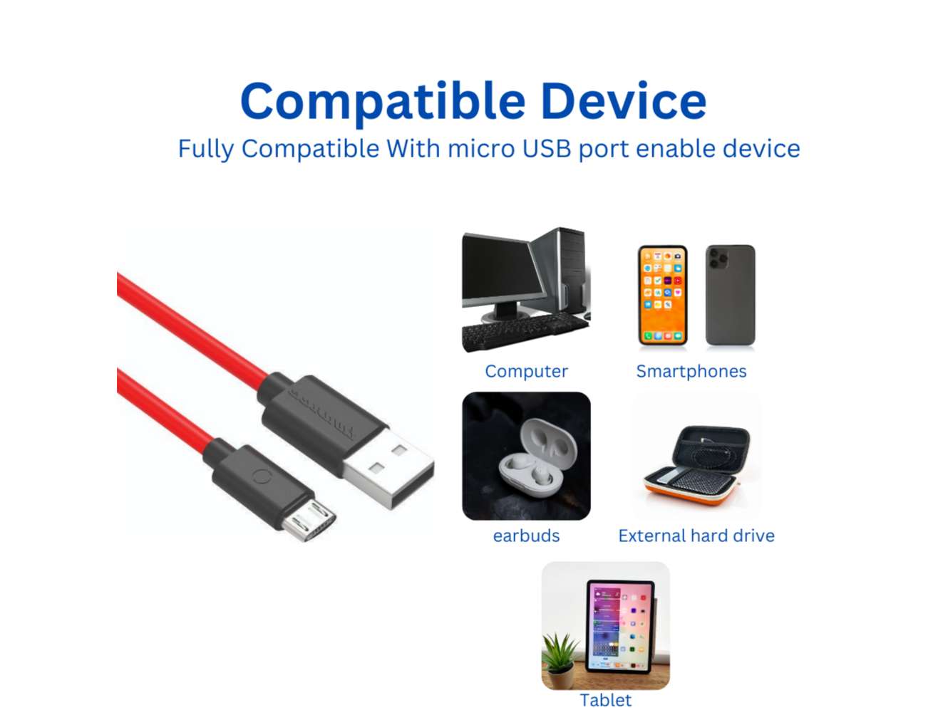 Twance TM20R TPE - USB to micro USB fast charging and data transfer Cable, 1 Meter, Red Color - 10 Pieces view 2