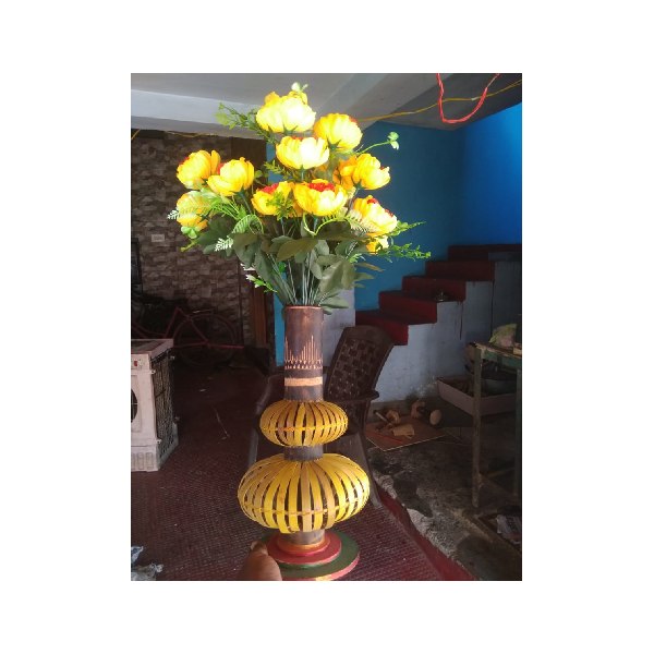 Handcrafted Wooden Flower Pot with Artificial Flowers