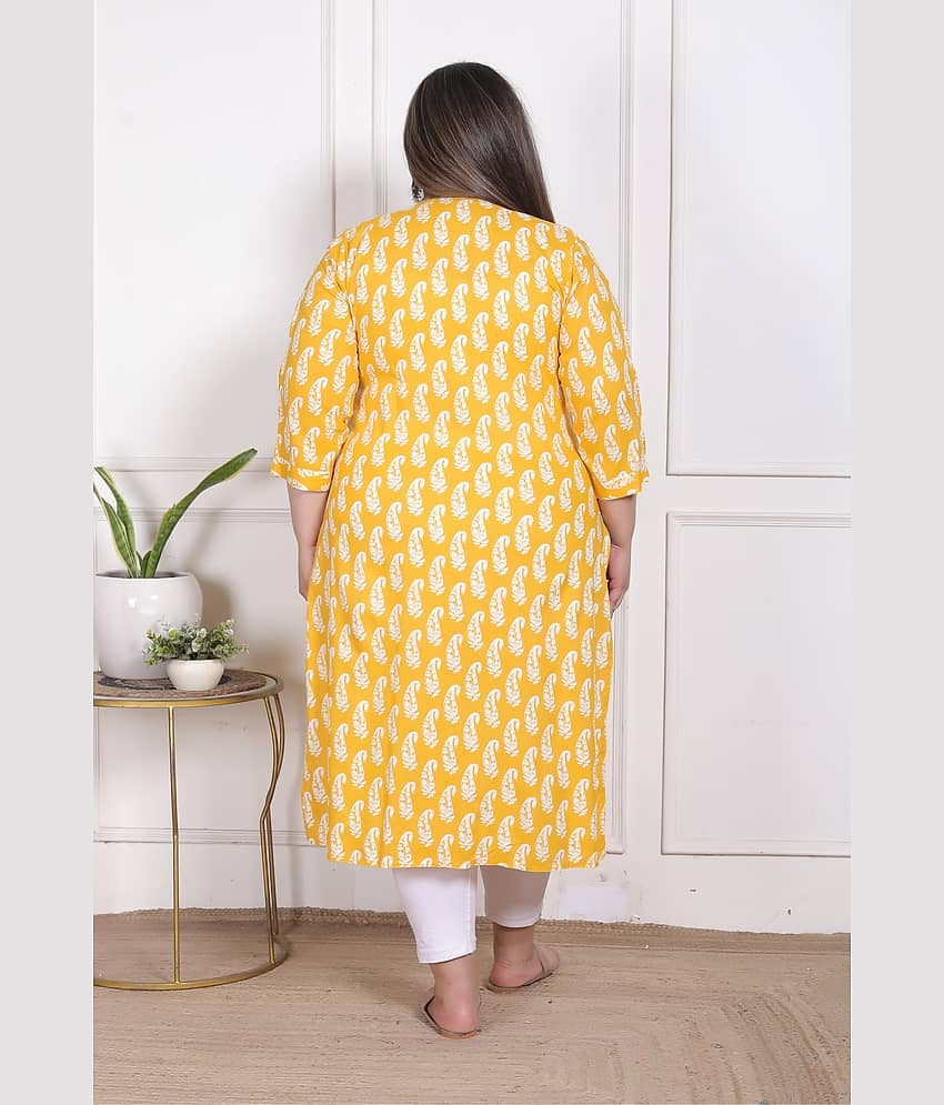HIGHLIGHT FASHION EXPORT Women Cotton Printed Straight Kurti ( Yellow ) view 2
