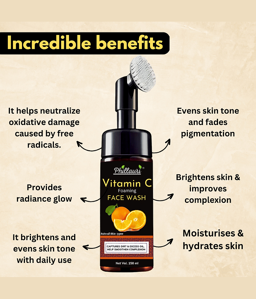 Phillauri Brightening Vitamin C Foaming Face Wash with Built-In Face Brush - 150 ml view 2