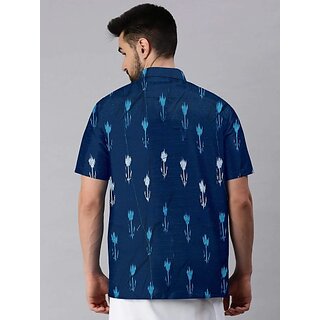 OMSAIFAB Men Self Design Casual Dark Blue Shirt view 2