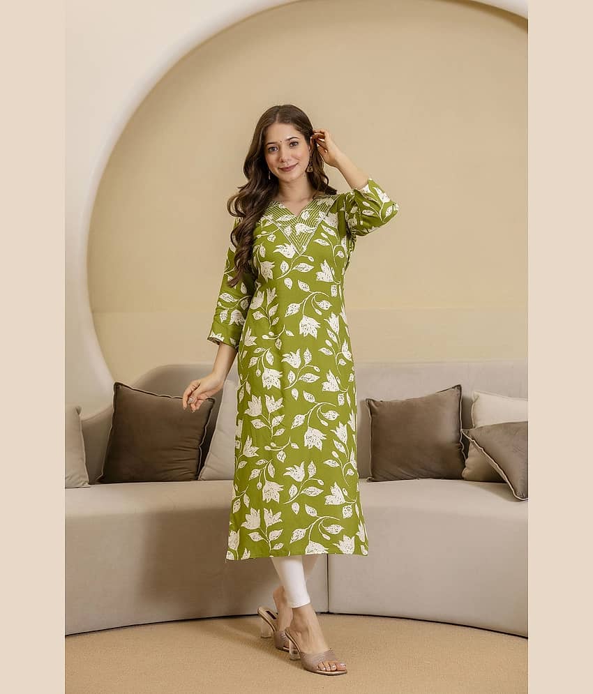 Kapadia Women Cotton Blend Printed Straight Kurti ( Green ) view 2