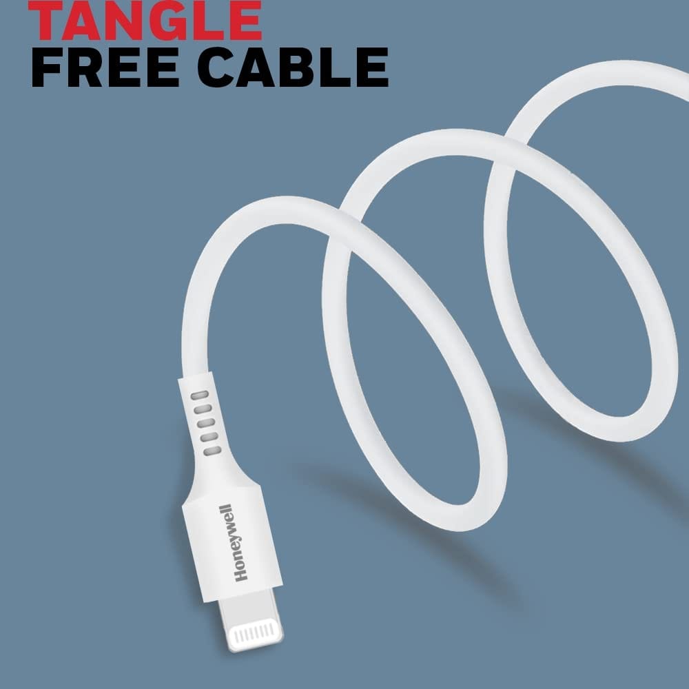 Honeywell USB to Lightning Silicone Fast Charge Cable for iPhone, Airpods etc, MFI, 1.8M - White view 2