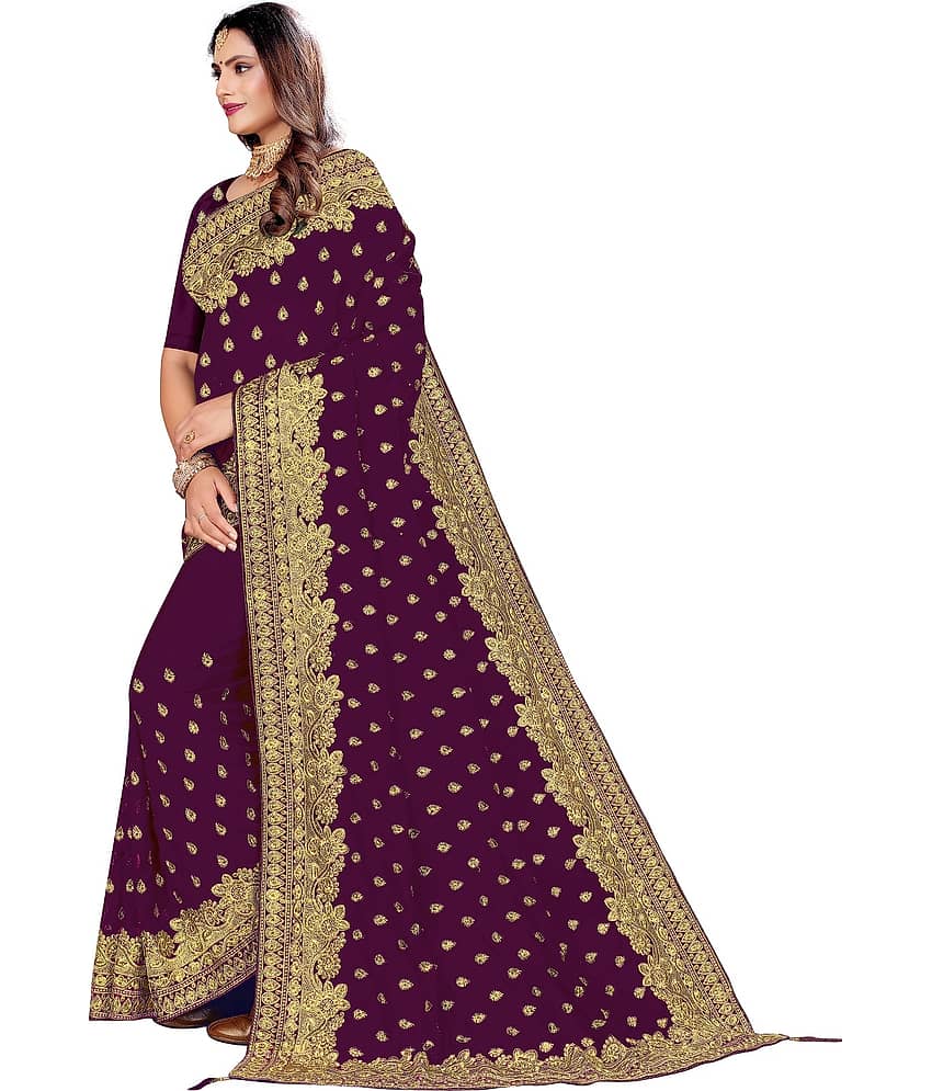 VEERAIVA Georgette Embroidered Saree With Unstitched Blouse Piece ( Blue ) view 2