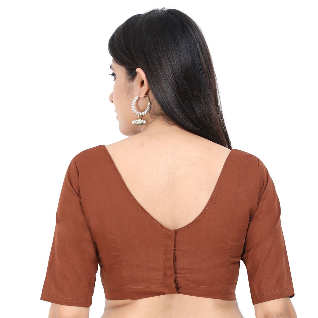 Princess cut back open Cotton blouse,brown view 2