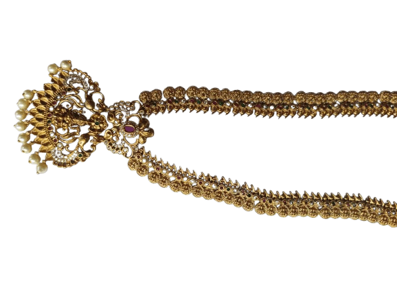 Gold Plated Traditional Indian Necklace Set with Earrings for Women view 2