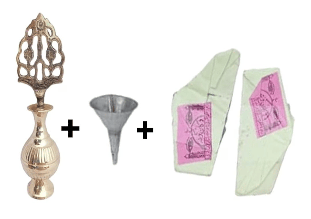 Brass Surmedani With Funnel/Kuppi And Surma Use In Eye's Makeup [Size-13-cm] Pack Of-1 Funnel, 2 Surma Packed,1 Brass Surmedani view 2