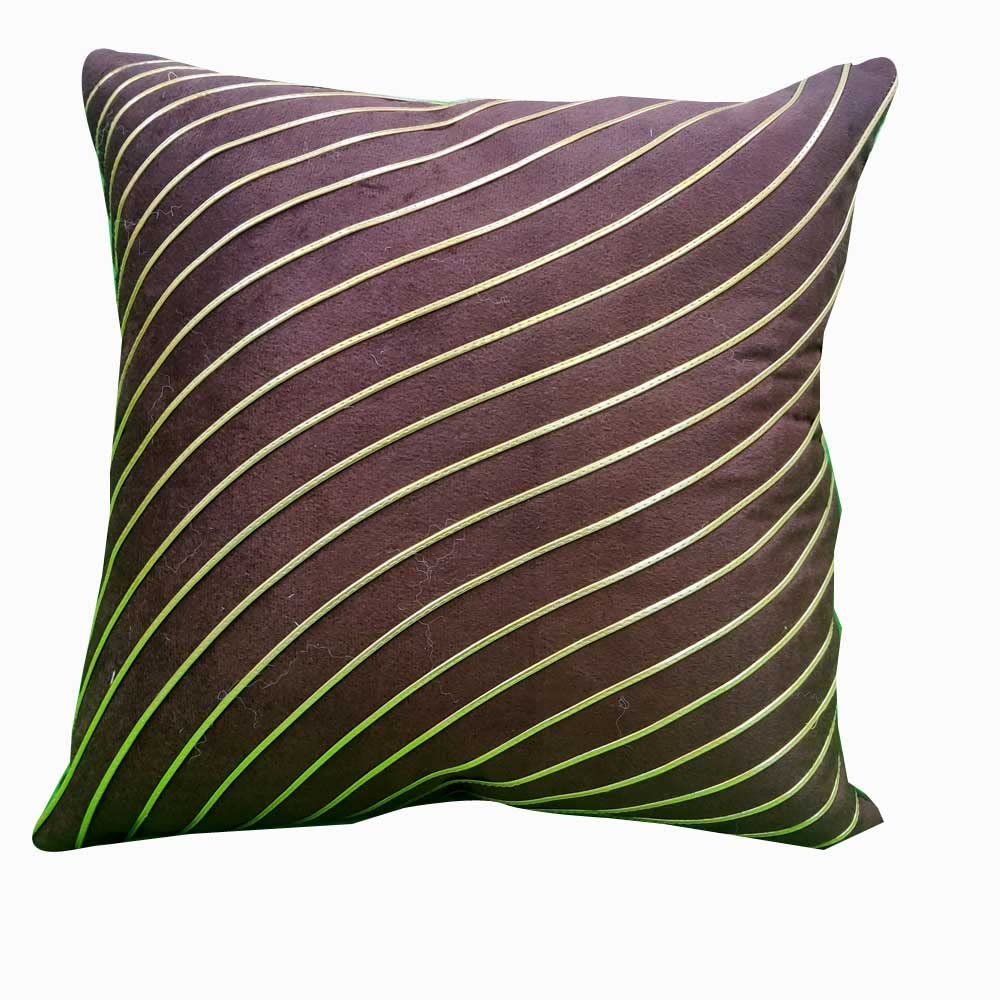Beige & Brown Striped Set of 5 Ethnic Motifs Embroidered Zipper Square Combo Set Cushion Covers (16x16 inch or 40 x 40 cm) view 2