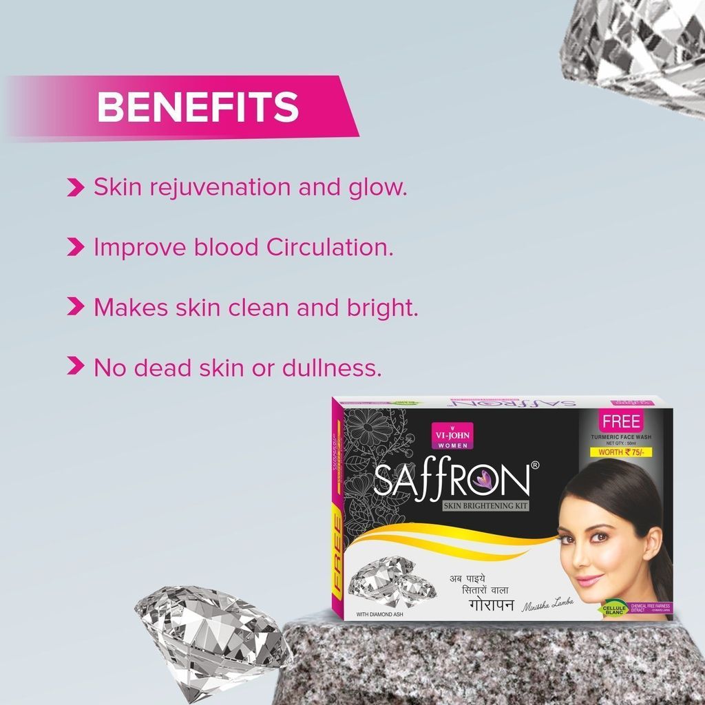 VI-JOHN Saffron Insta Diamond Brightening Facial Kit with Free Turmeric Face Wash (55 + 50 G) 110 G view 2