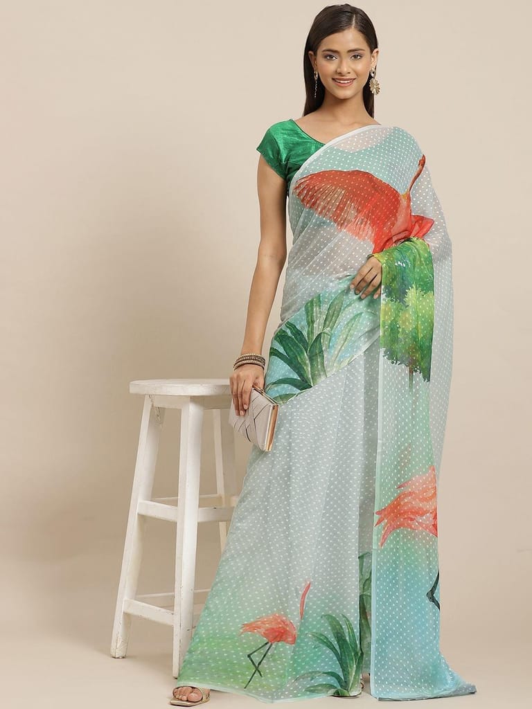 Women's Chiffon Bland Woven Deisgn Saree With Unstiched Blouse Piece view 2
