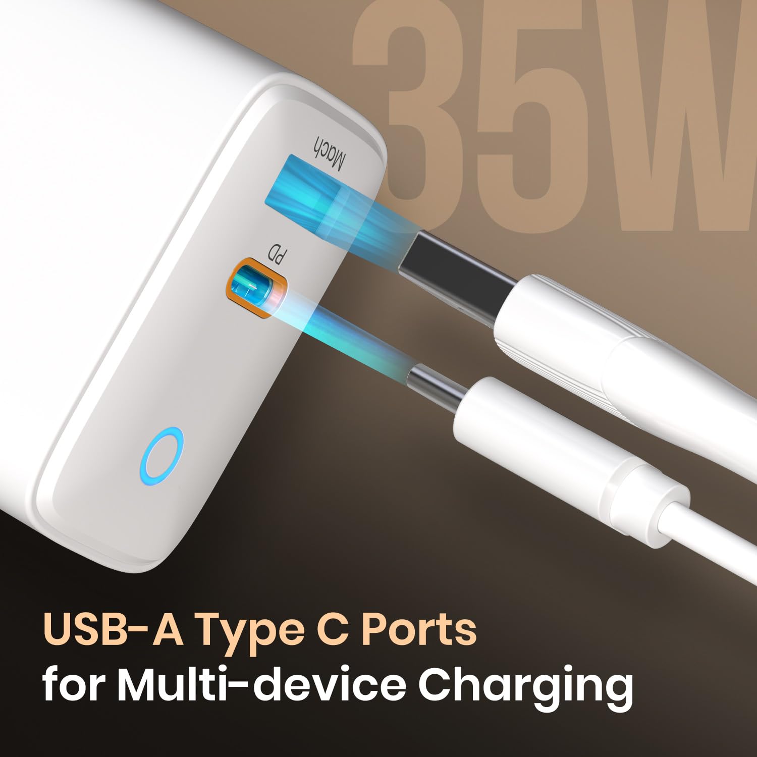 Portronics 35W Adapto 35B Dual Port Fast Charging Adaptor with Type C PD Port & USB-A Port, LED Indicator, PPS Technology, 18W USB Output, Supports iPhone, Samsung & Other Android Devices(White) view 2