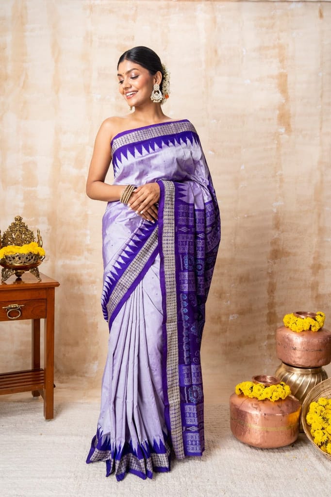 Lavender Dotted Ikkat Silk Saree view 2