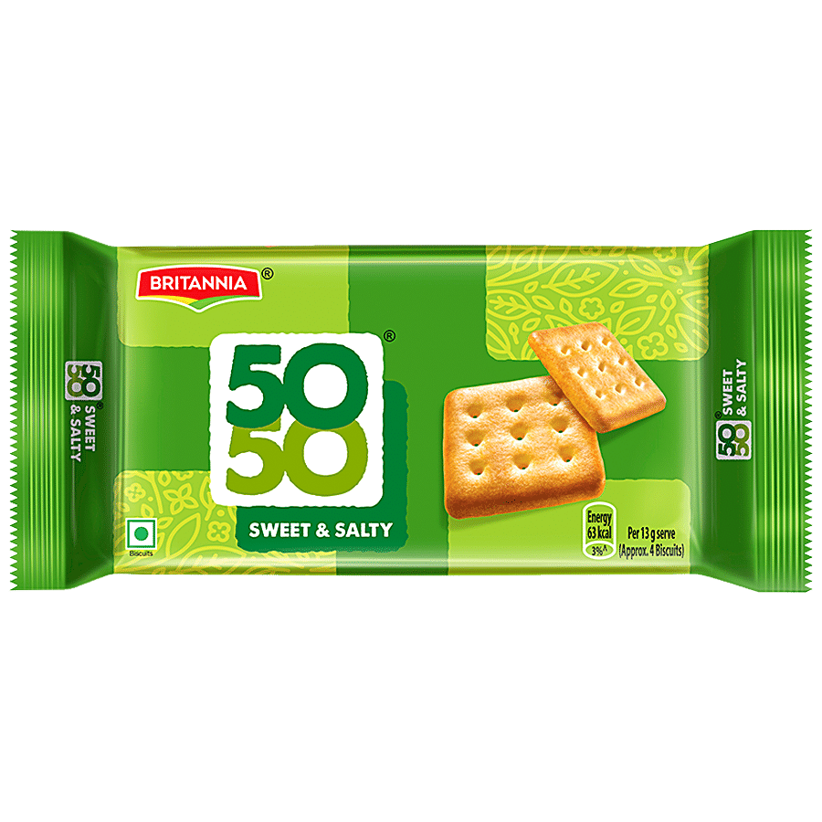 Britannia 50, 50 Sweet & Salty Biscuit, Light, Crispy, Ready To Eat, 188 G view 2