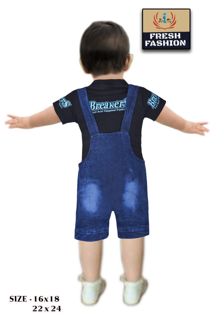 Fresh Fashion Baby Boy's Denim Dungaree Set with Cute Animal Applique view 2
