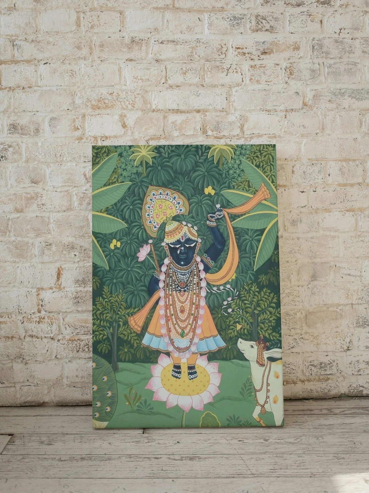 Pichwai Shrinathji Peacock Cow 24X 36