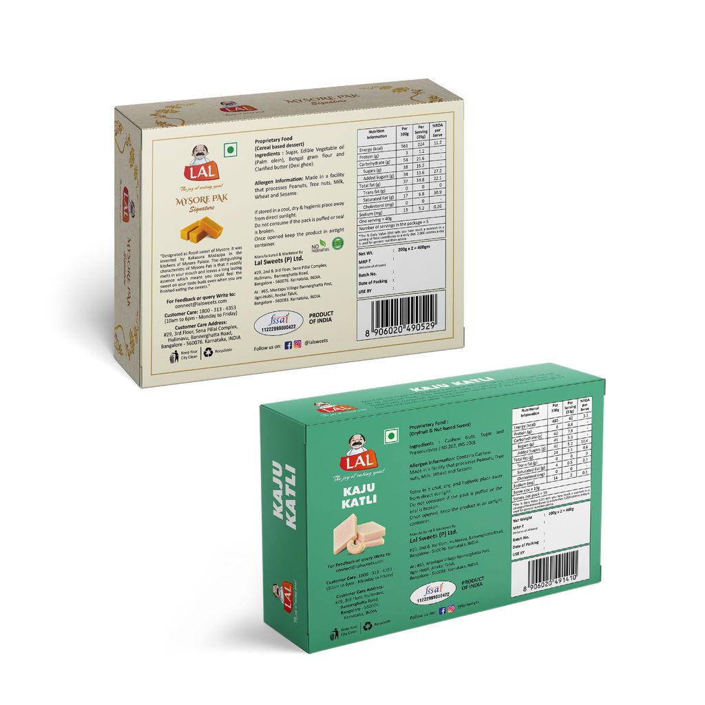 Lal Sweets Combo Pack of Mysore Pak Signature 400g and Kaju Katli 400g || Made with Fresh and Healthy Cashew Nuts || Cow Ghee Mysuru Sweet || Traditional Combo Mithai view 2