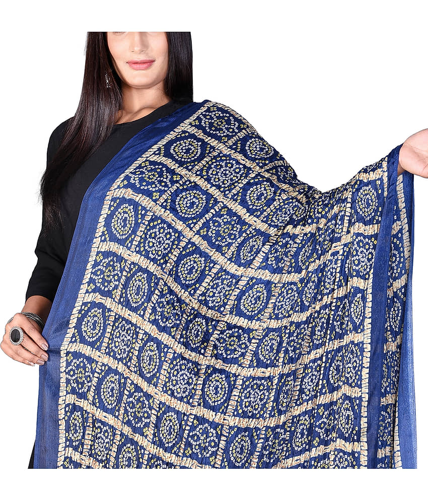 Apratim Blue Banarasi Silk Bandhej Dupatta - Single view 2