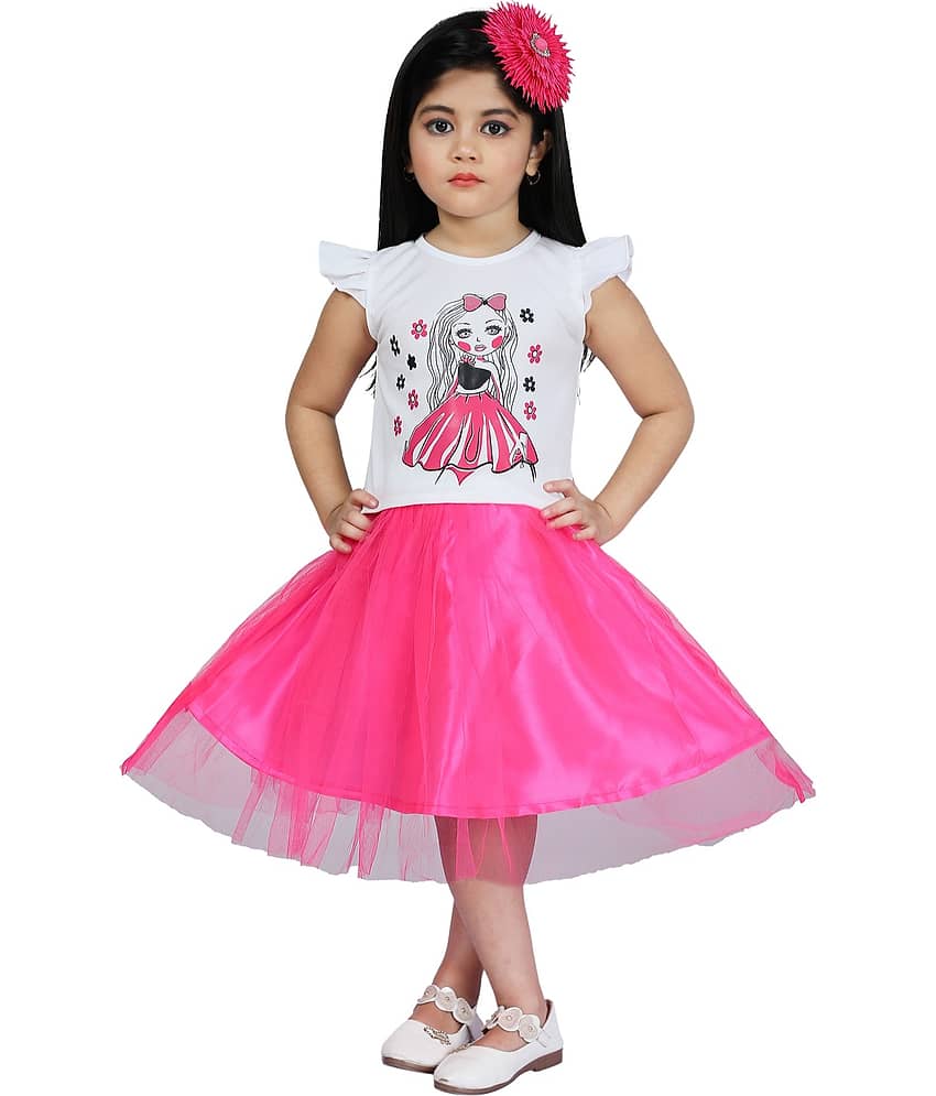 M.MONGELA DRESSES Cotton Blend A-line Dress For Girls ( Pack of 1 , Pink )