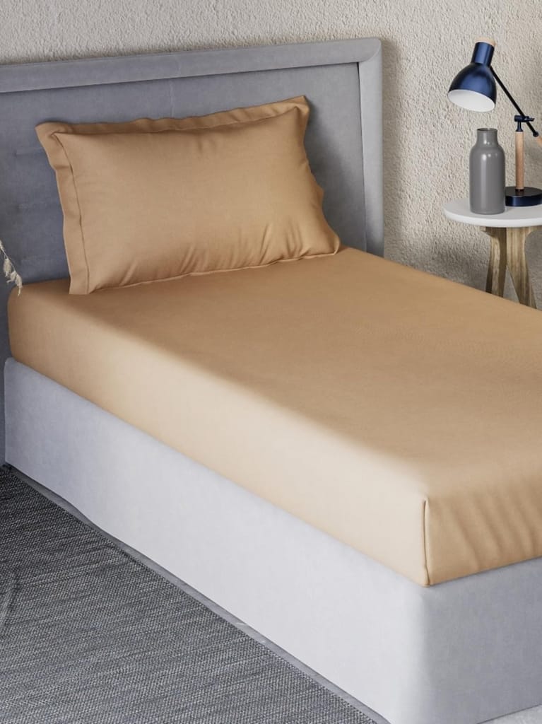 DDECOR - Spectrum Collection 100% Cotton Dyed Pattern 180TC Single Bedsheet|152 CM X 224 CM| - Brown view 2