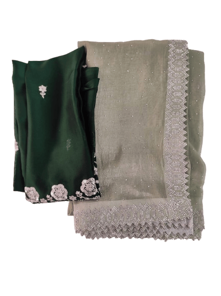 Green Georgette Embroidered Party Wear Palazzo Suit With Dupatta view 2