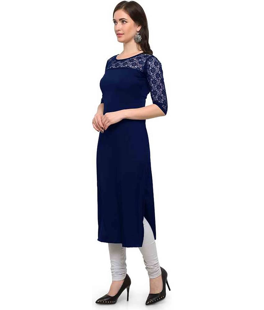 Dream Beauty Fashion - Navy Crepe Women's Straight Kurti ( Pack of 1 ) view 2
