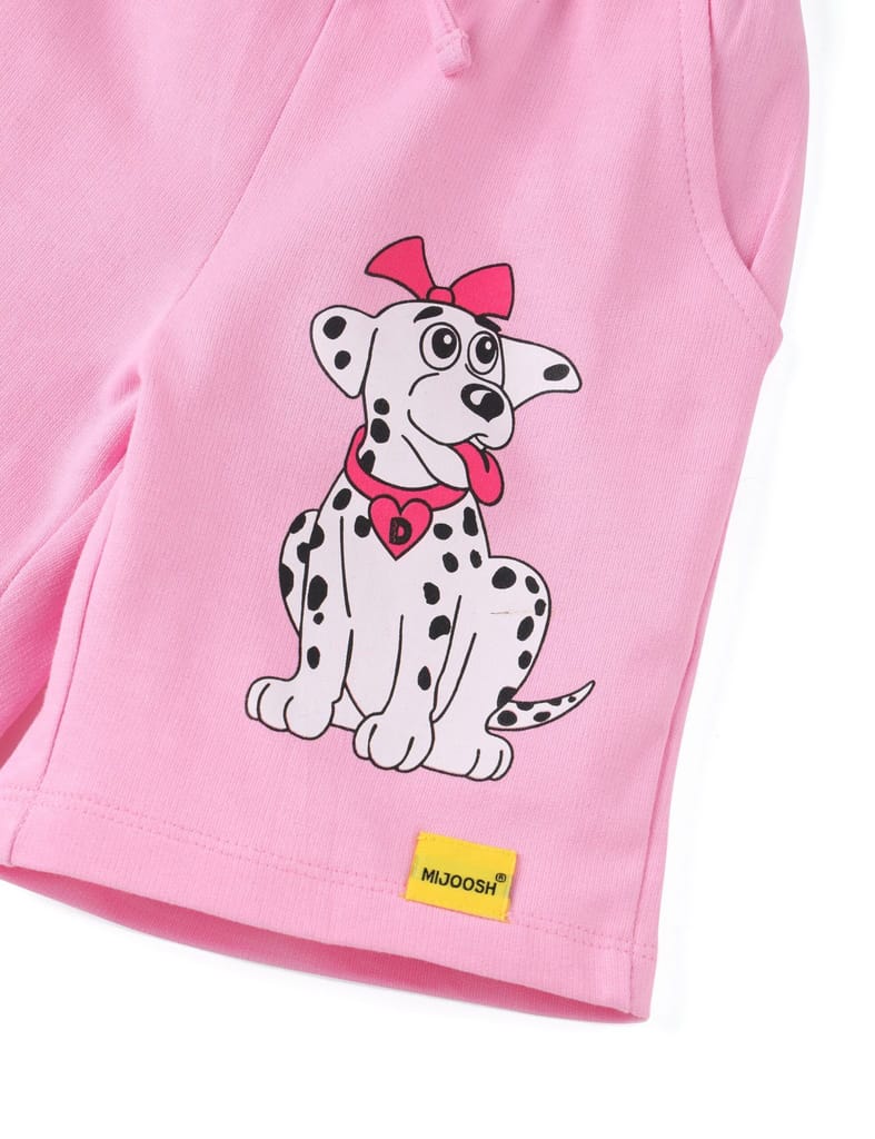 Girls Shorts Cotton French Terry Bon Bon Pink “Cute Dog” view 2
