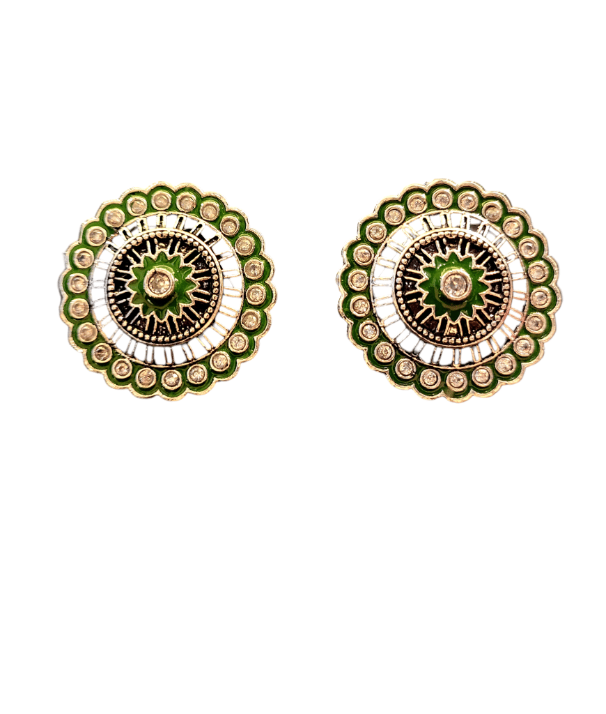 Green and White Enameled Earrings view 2