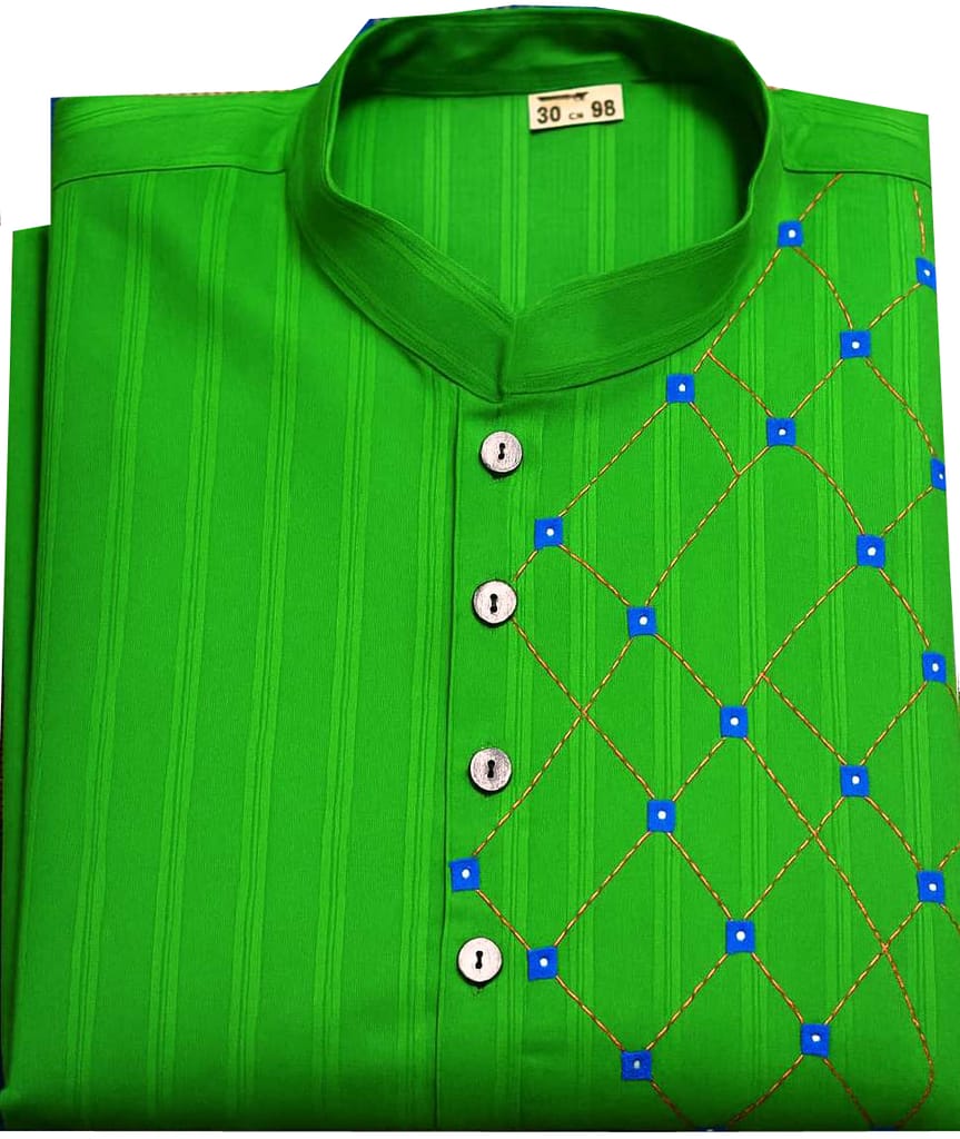 Green Kurta with Blue Embroidered for Men