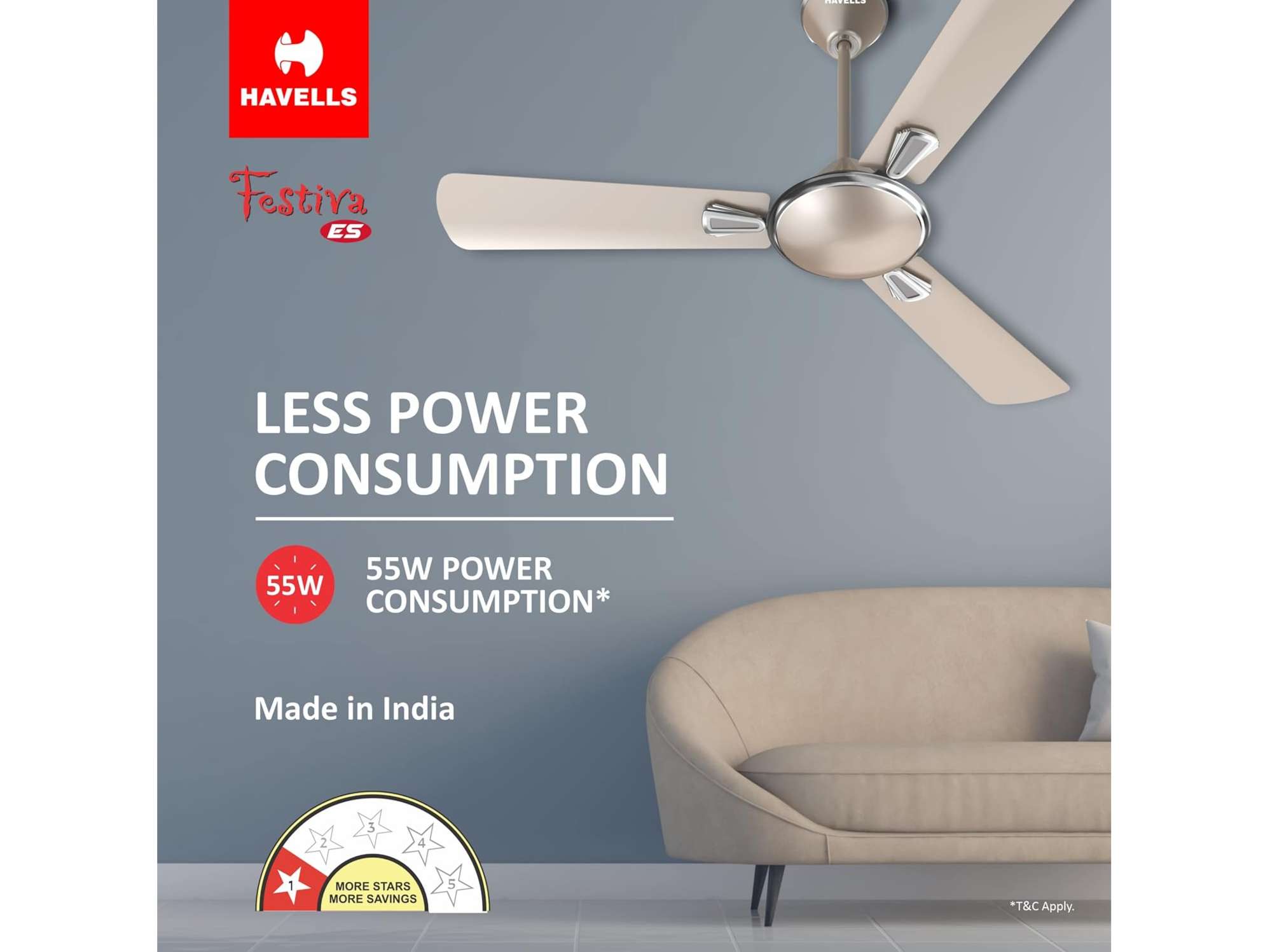 Havells Festiva ES 1200mm Energy-Saving Ceiling Fan - Gold Mist view 2