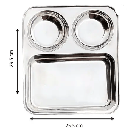 WEKTU Stainless steel Pav Bhaji Plate | Lunch Plate | Bhojan Thali 3 in 1 Compartments Dinner Plate view 2
